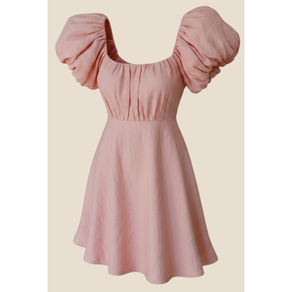 Abercrombie & Fitch Womens Pink Puff Sleeve Smocked Mini Dress XS Cottagecore